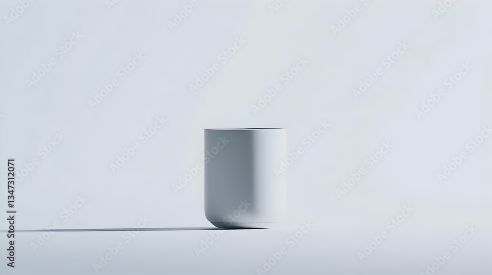 Aufkleber minimalist white ceramic cylinder object displayed on white background with subtle shadow in studio 