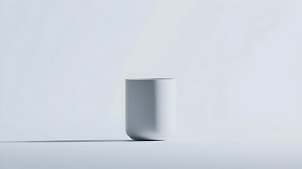 Minimalist White Ceramic Cylinder Object Displayed On White Background with Subtle Shadow in Studio Shot