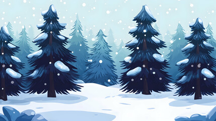 Winter forest landscape with snow-covered conifer trees in serene scenery