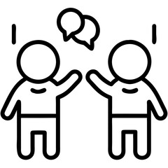 Fototapeta premium Two stick figures communicating with speech bubbles, Intercultural toddlers