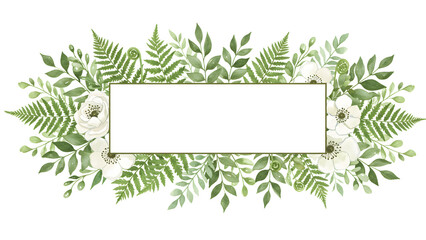 Elegant Floral Frame with Fern and White Flowers on Black Backdrop