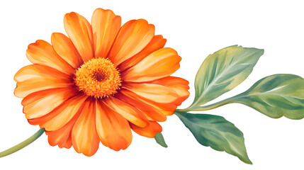 Vibrant Watercolor Orange Flower with Leaves Isolated on White Background for Designs