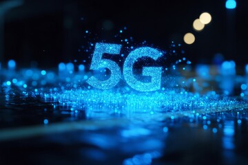 Futuristic 5G wireless network sign symbolizing fast internet speed and connectivity	