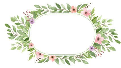 Elegant Floral Frame with Watercolor Leaves and Flowers Invitation Template