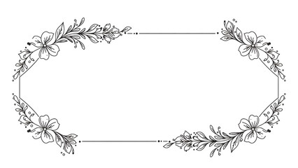 Elegant Floral Frame with White Outlines on Black Background for Design