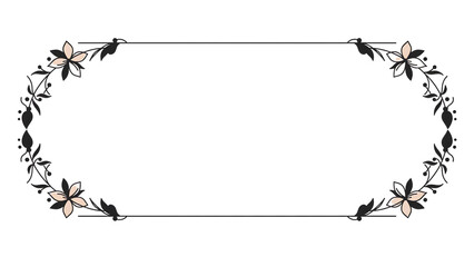 Floral Frame with Flowers and Foliage Border on Black Background