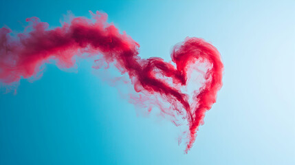 A clear blue sky with a red smoke trail forming a heart, evoking a sense of love and passion