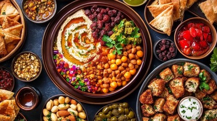 Fototapeta premium Indulge in Delicious Hummus, Falafel, and Baklava Delights