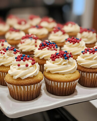 A vibrant display of cupcakes, adorned with creamy frosting and joyful sprinkles, evoking celebration and delight.