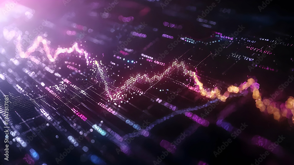 Aufkleber abstract digital data visualization of financial charts displaying growth trend in purple and orange