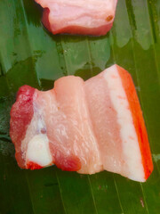 Pork Loin Chops Isolated. assam desi pork piece. gahori meat. best fresh pork chop with skin
