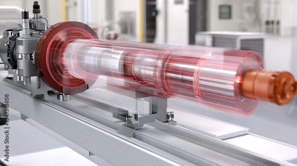 Poster a futuristic physics lab with digital tools for simulating the effects of high-energy collisions on 