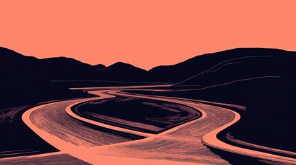 Fototapeta premium Winding Road Through Desert Landscape at Sunset.