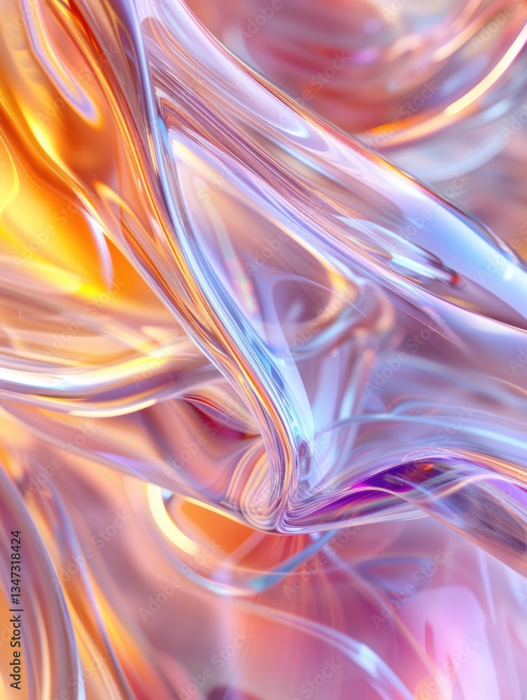 Poster swirling colors interact playfully within a glossy plastic sheet, showcasing rich translucency and s