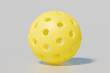A yellow sport ball pickleball a neutral background. 3d rendering