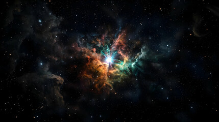 Colorful Nebula with Shining Stars in Deep Space against Black Background