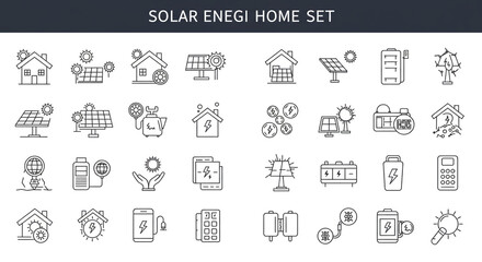 A comprehensive guide to harnessing solar energy for your home, visualized in a clean and modern line art style.