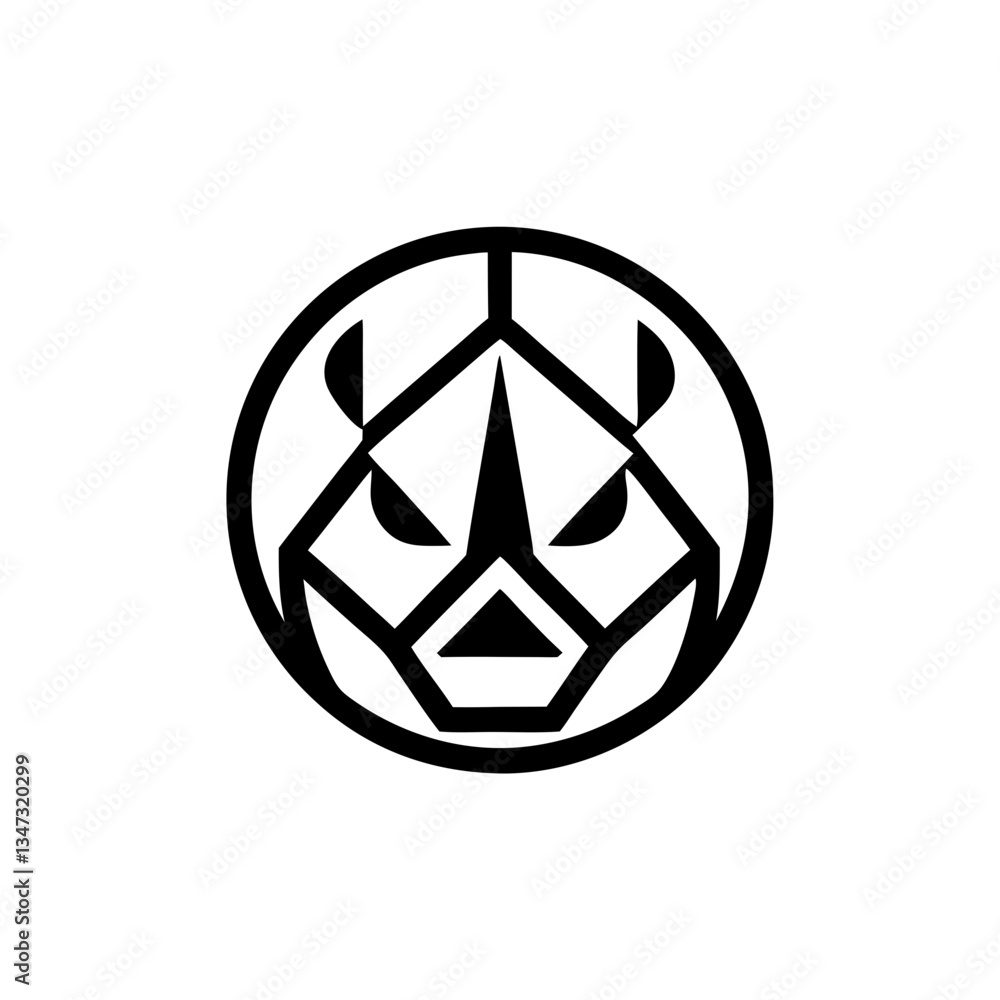 Poster a geometric rhinoceros logo design, featuring a bold and minimalist style with a fierce expression. 
