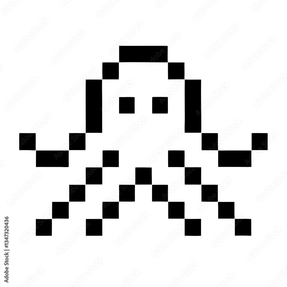 Poster an octopus in pixel art. the image has a playful design and features the ocean creature. the octopus
