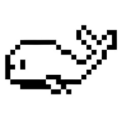 Pixelated whale, a retro graphic, appears as a charming pixel art illustration in monochrome. It captures the simplicity of early digital art styles