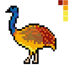 Obraz premium a pixelated image of a colorful bird, likely a type of emu or similar bird, set against a plain backdrop