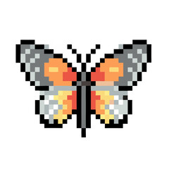 Fototapeta premium pixelated butterfly with colorful wing patterns. A digital representation of the butterfly, rendered in a pixel art style