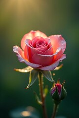 pink rose on green background