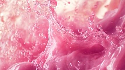 Fototapeta premium Slow-motion pink liquid explosion, rich strawberry tones creating a striking visual.