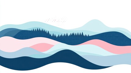 Winter Landscape with Abstract Snowy Hills, and Minimalist Design.