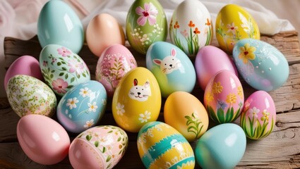 Fototapeta premium Colorful Easter Eggs Arranged Side By Side On Fresh Green Grass, Symbolizing The Joy And Renewal Of The Spring Season, Perfect For Celebrating The Traditional Holiday With Festive Decorations.