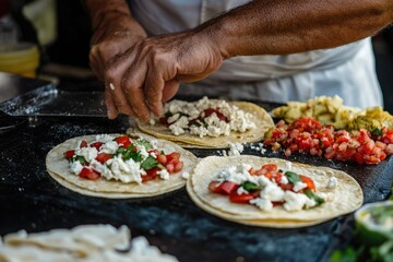 Culinary Artisan Crafting Tacos: Vibrant Street Food Experience at a Festive Market