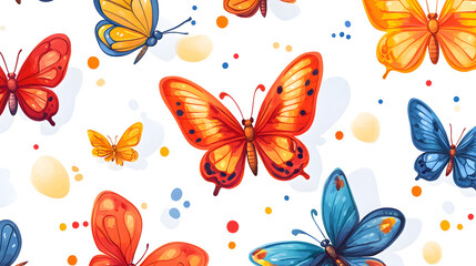 Colorful Cartoon Butterflies Pattern on White Background for Creative Design Projects