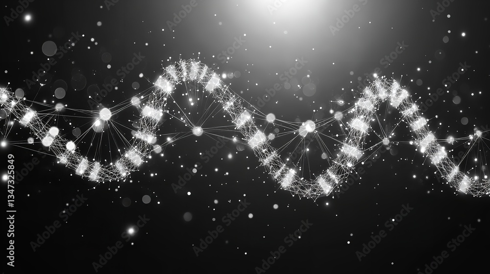 Poster abstract dna helix structure digital art elegant white lines network design background dark gray