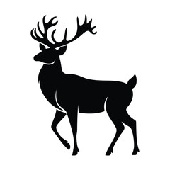 Deer Silhouette Vector - Elegant Stag with Antlers Isolated on White
