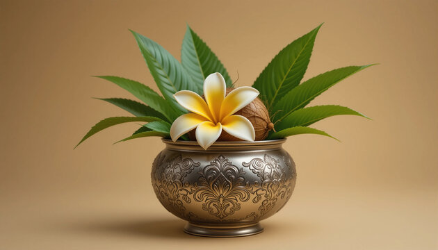 Silver kalash with coconut and leaves for Gudi Padwa celebration