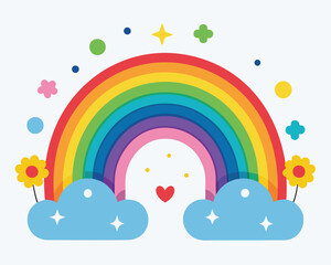 Rainbow. Clouds. and Sunshine. A Colorful Illustration of Hope and Joy