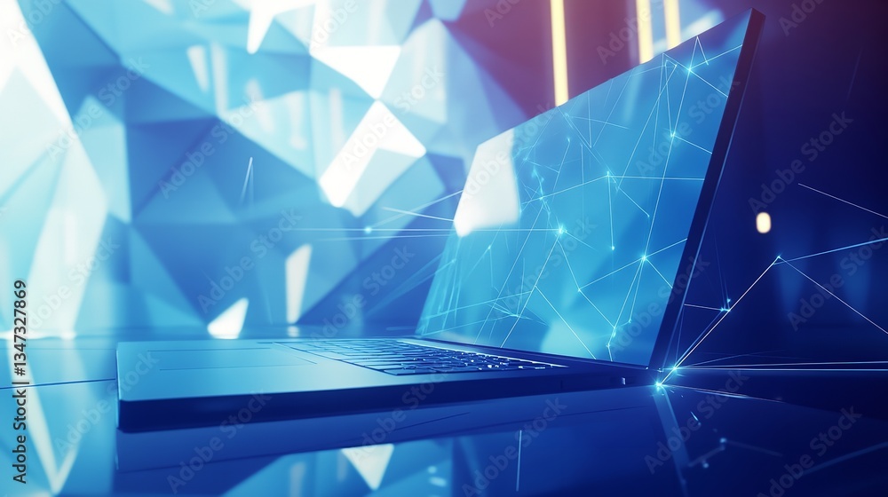 Aufkleber abstract blue digital network laptop technology background modern web data lines cyber space light