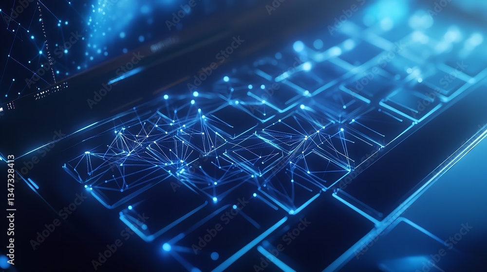 Poster abstract blue digital network technology laptop keyboard background web art data mesh dark lines