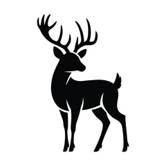 Deer Silhouette Vector - Elegant Stag with Antlers Isolated on White