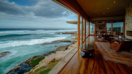 Fototapeta premium Luxury Ocean View Home Dramatic Waves Seascape
