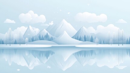 Winter Wonderland Serene SnowCapped Mountains and Lake.