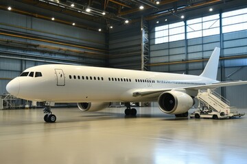 Obraz premium Profile View of a Sleek White Aeroplane Against a Clear Blue Sky