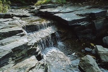 Scenic Cascade Brook Flowing Through the Beautiful Daylight Landscape of North Adams, Massachusetts