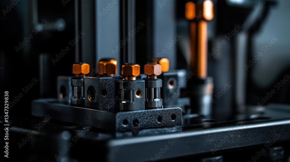 Poster detailed view of mechanical parts emphasizing their design and functionality. components are positio