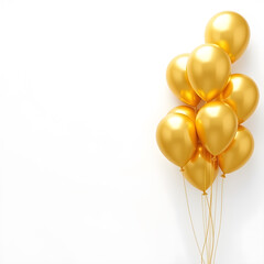 Bunch of gold balloons isolated on white background. Minimal design art. 3d illustration. Generative AI