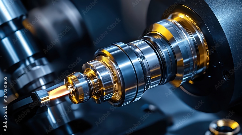 Poster metal components are being shaped with high precision in a well-lit machining workshop. the advanced