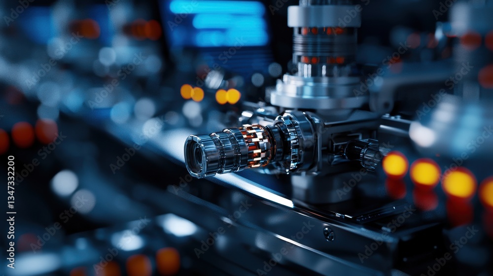 Poster high-tech machinery highlights precision engineering with illuminated components. the intricate desi