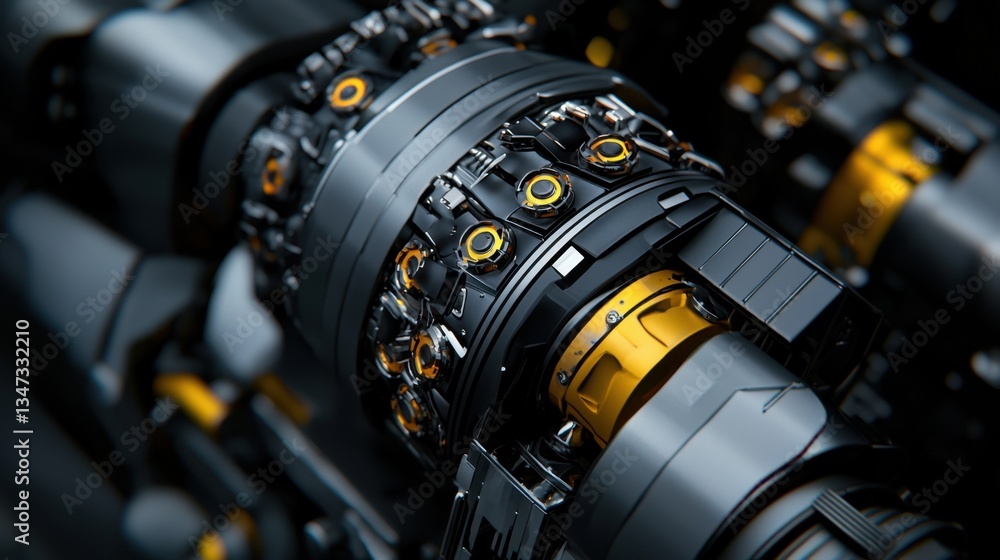 Poster detailed view of complex mechanical components connected in a contemporary manufacturing setting. th