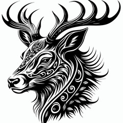 An artistic depiction of a majestic stag with intricate patterns, perfect for adding an elegant touch to various creative projects. The image is presented in striking black and white.