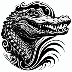 a detailed illustration of an alligator's head with intricate patterns and design
